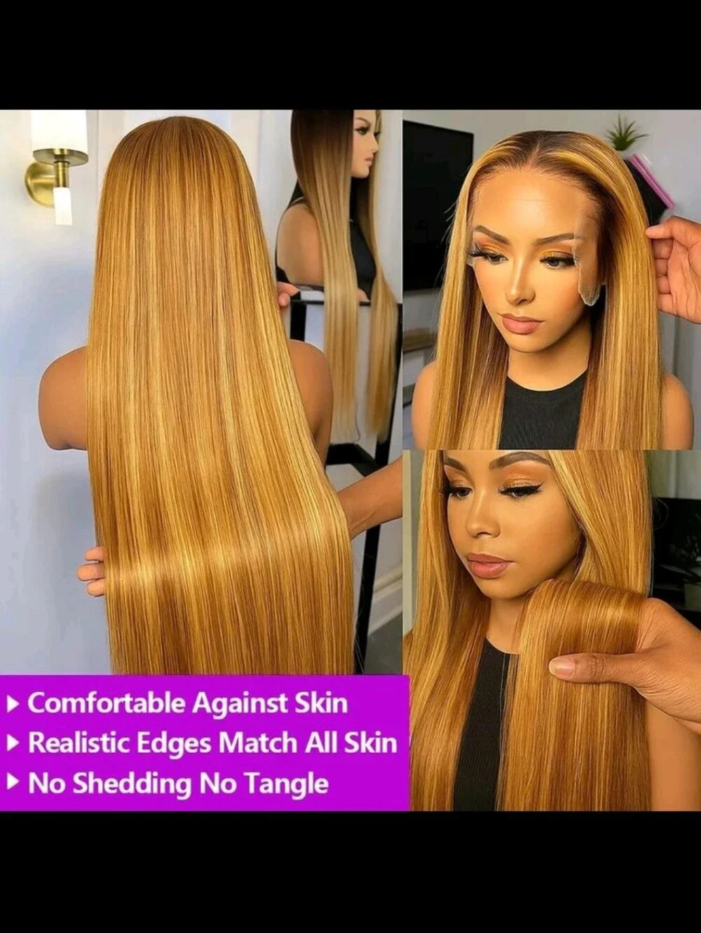 Honey Blonde Straight Lace Front Wig - Natural Shine